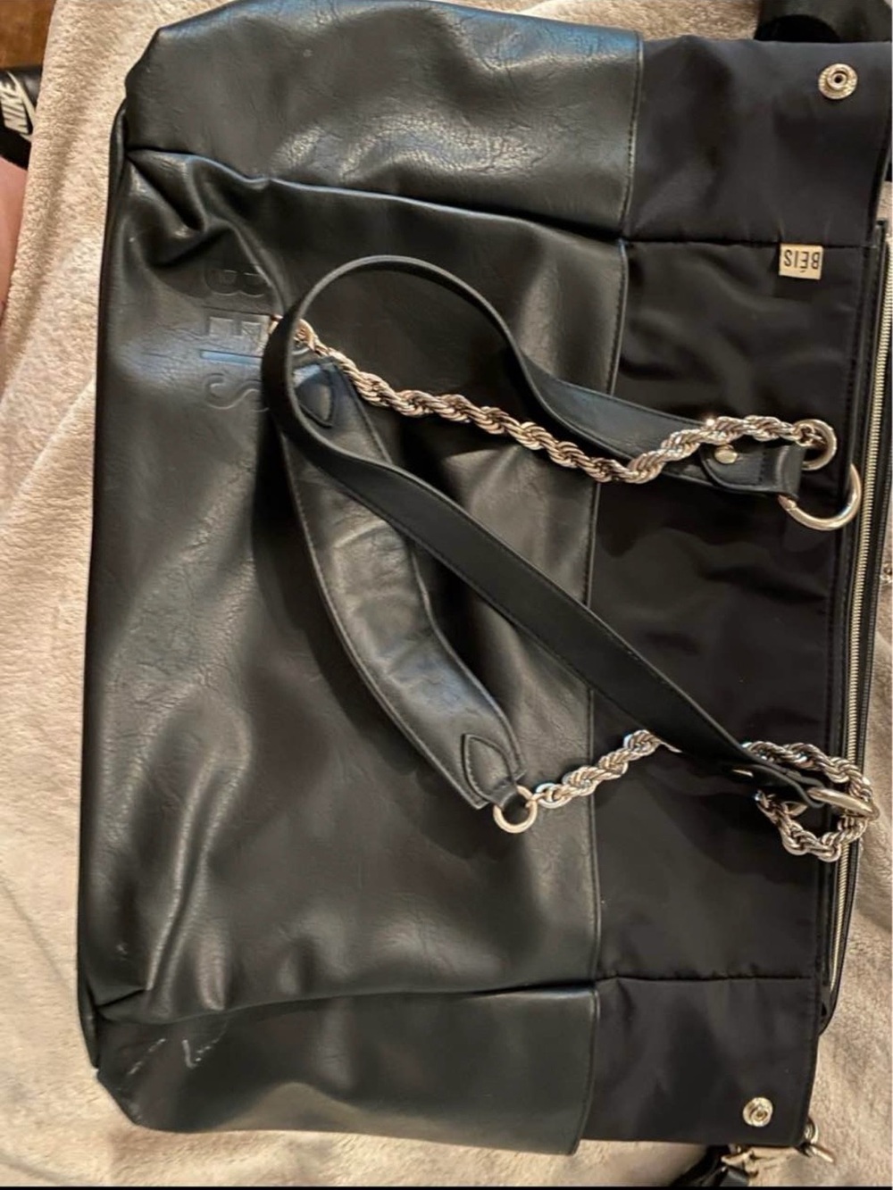 Beis Black Tote Bag with Chain Strap -